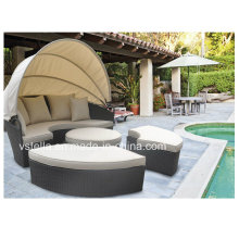 Outdoor Sun Lounger Canopy Wicker Patio Garden Rattan Daybed